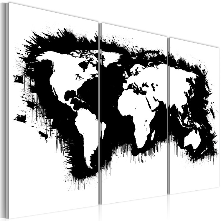 Canvas Art Print Monochromatic map of the World - triptych 55291 additionalImage 2