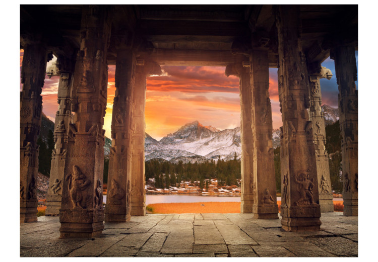 Photo Wallpaper Sunset in India - Temple Architecture with Mountain Landscape 59791 additionalImage 1