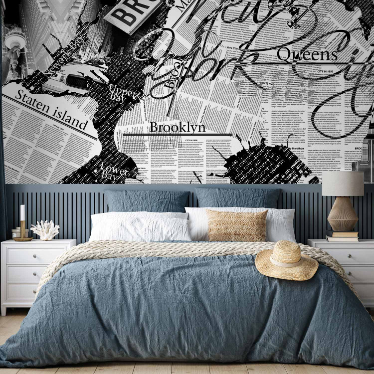 Photo Wallpaper Street Art - Black and White Mural with Inscriptions and Architecture of New York 60691 additionalImage 2