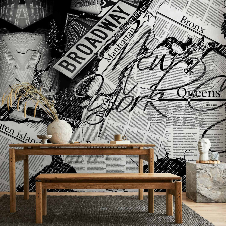 Photo Wallpaper Street Art - Black and White Mural with Inscriptions and Architecture of New York 60691 additionalImage 6