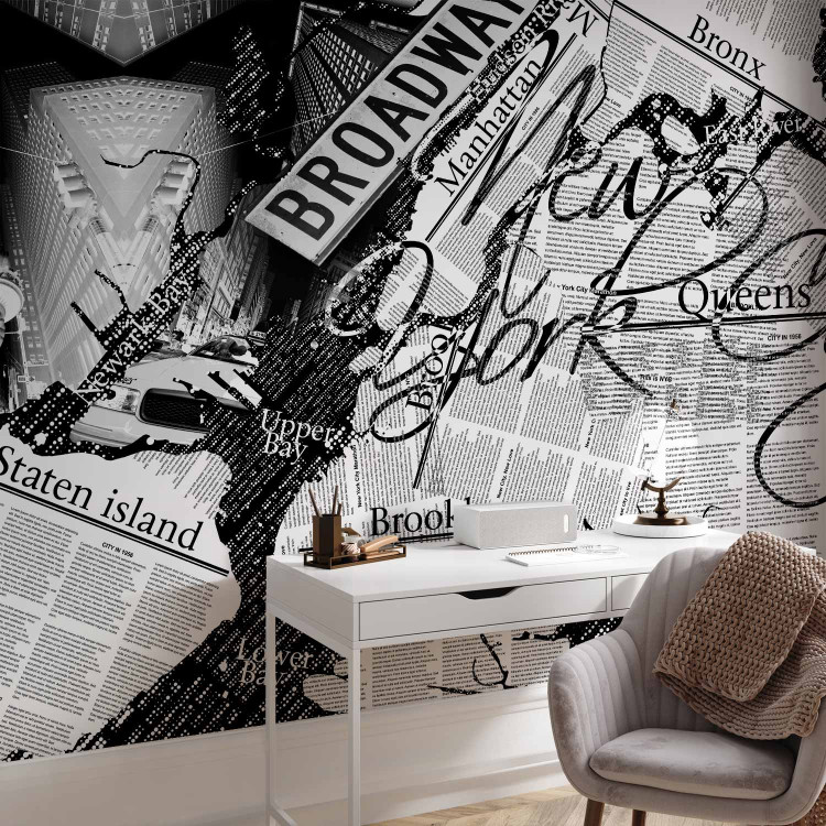 Photo Wallpaper Street Art - Black and White Mural with Inscriptions and Architecture of New York 60691 additionalImage 4