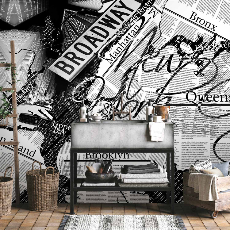 Photo Wallpaper Street Art - Black and White Mural with Inscriptions and Architecture of New York 60691 additionalImage 8