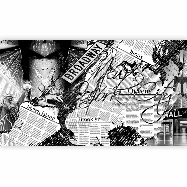 Photo Wallpaper Street Art - Black and White Mural with Inscriptions and Architecture of New York 60691 additionalImage 1
