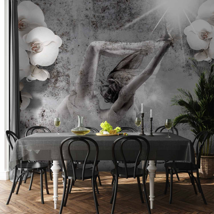Wall Mural Dancing figure - female silhouette surrounded by a floral motif 91591 additionalImage 6