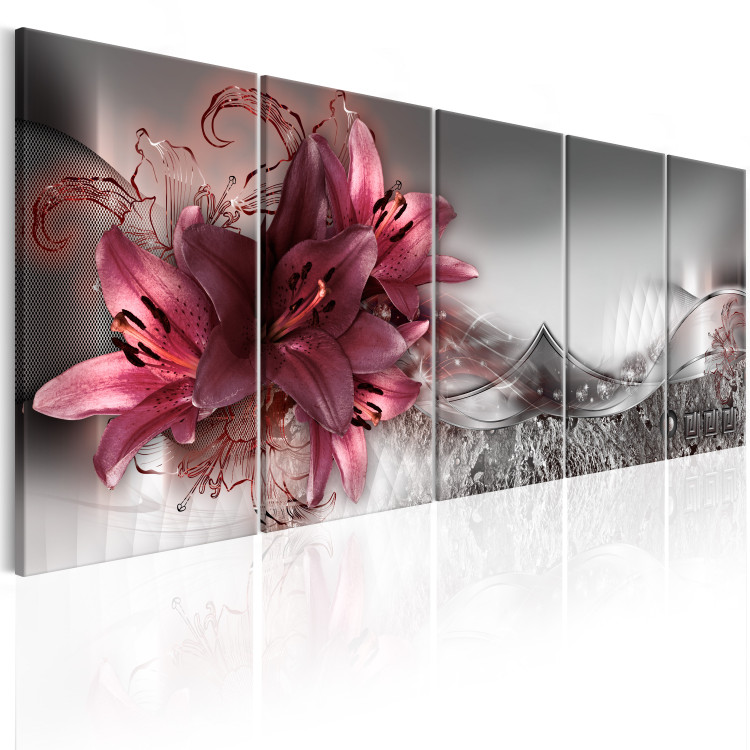Canvas Art Print Timeless Flowers (5-piece) - Abstraction with Pink Lilies 105002 additionalImage 2