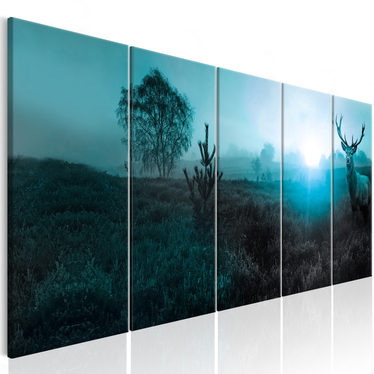 Canvas Print Emerald Deer (5-piece) - Animal Figure and Sun on Fields 106102 additionalImage 2
