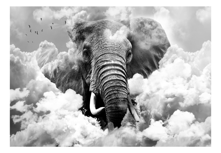 Wall Mural Abstraction with elephant - African elephant in the sky among clouds with birds 108302 additionalImage 1