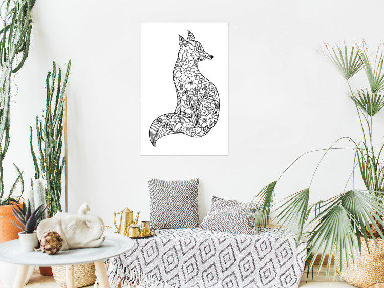 Wall Poster Fox in flowers - black and white animal composition in Scandinavian style 114802 additionalImage 17