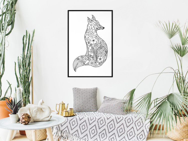 Wall Poster Fox in flowers - black and white animal composition in Scandinavian style 114802 additionalImage 3