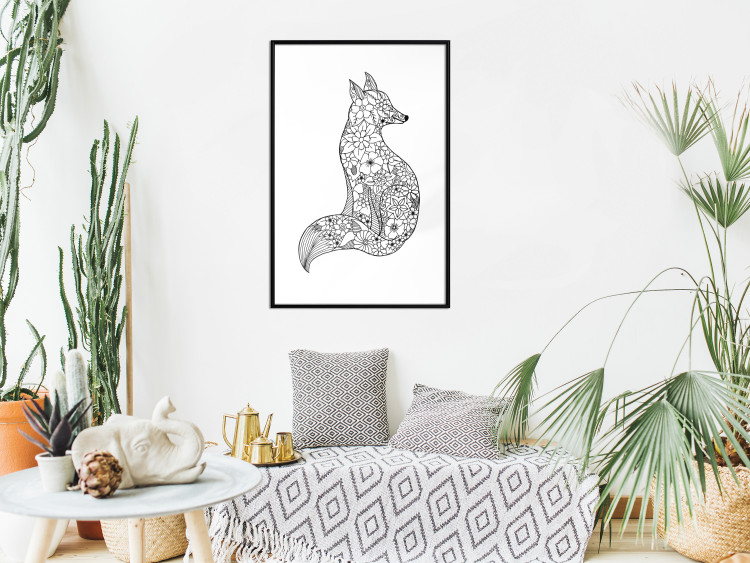 Wall Poster Fox in flowers - black and white animal composition in Scandinavian style 114802 additionalImage 4