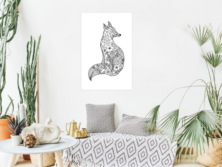 Wall Poster Fox in flowers - black and white animal composition in Scandinavian style 114802 additionalImage 2