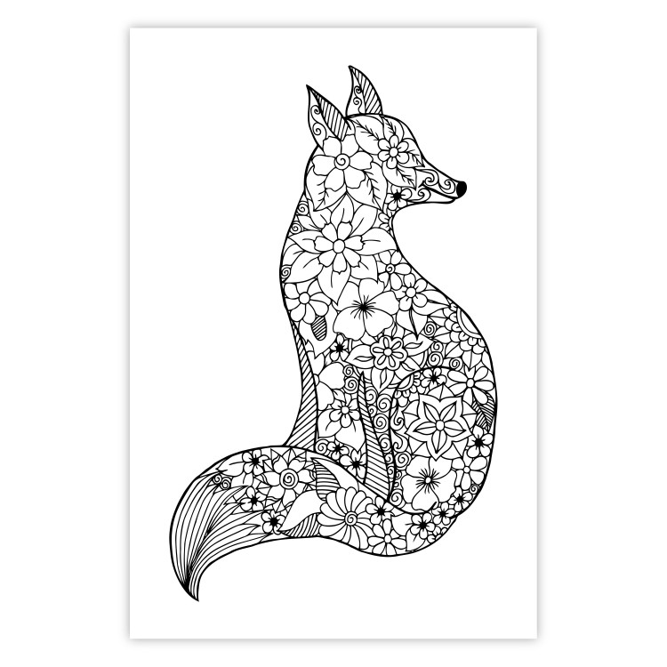Wall Poster Fox in flowers - black and white animal composition in Scandinavian style 114802