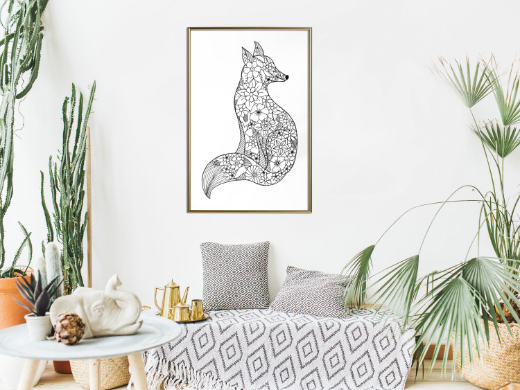 Wall Poster Fox in flowers - black and white animal composition in Scandinavian style 114802 additionalImage 5
