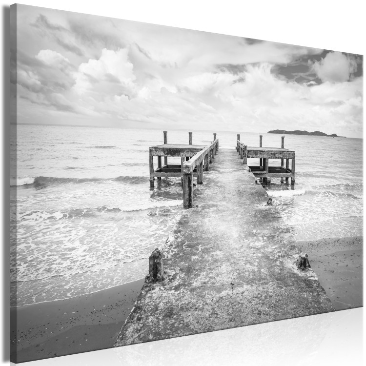 Canvas Print Whispers of the Sea (1-part) - Black and White Water and Wooden Bridge 114902 additionalImage 2