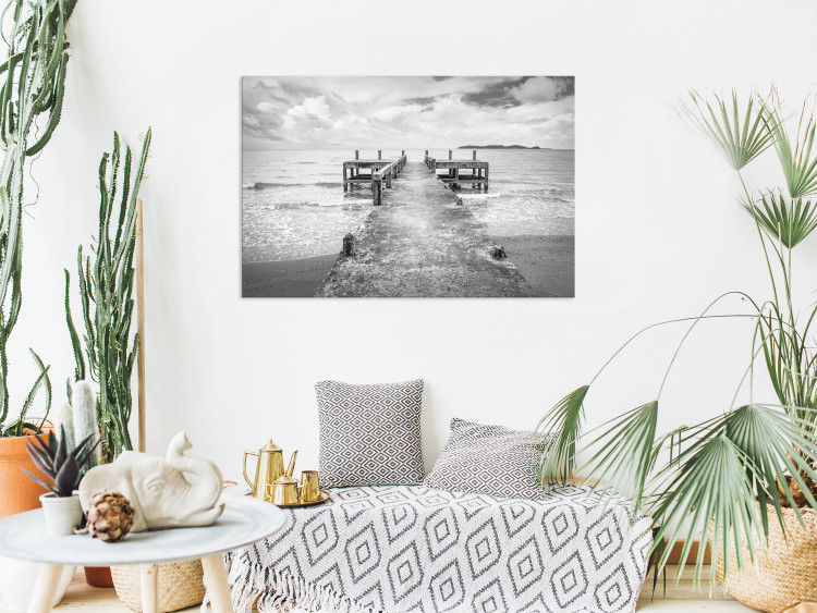 Canvas Print Whispers of the Sea (1-part) - Black and White Water and Wooden Bridge 114902 additionalImage 3
