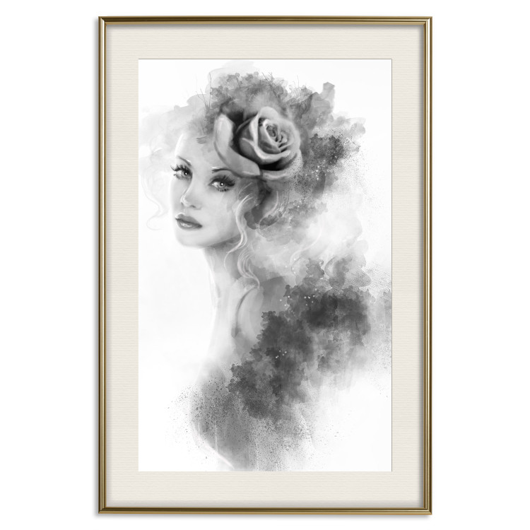 Wall Poster Watercolor portrait - black and white figure of a woman with a rose in her hair 115002 additionalImage 19