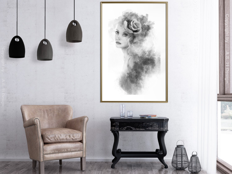 Wall Poster Watercolor portrait - black and white figure of a woman with a rose in her hair 115002 additionalImage 15