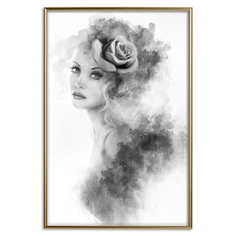 Wall Poster Watercolor portrait - black and white figure of a woman with a rose in her hair 115002 additionalImage 16