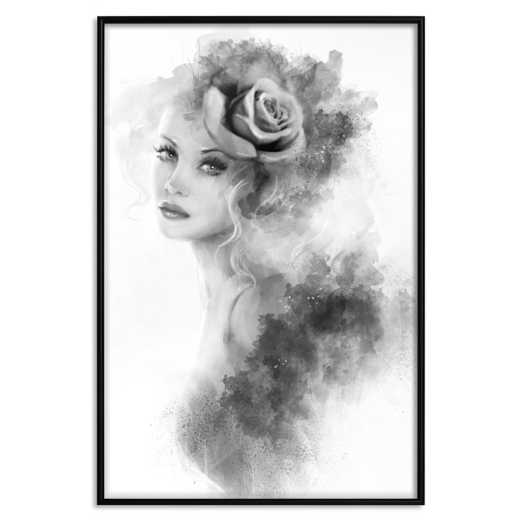 Wall Poster Watercolor portrait - black and white figure of a woman with a rose in her hair 115002 additionalImage 18