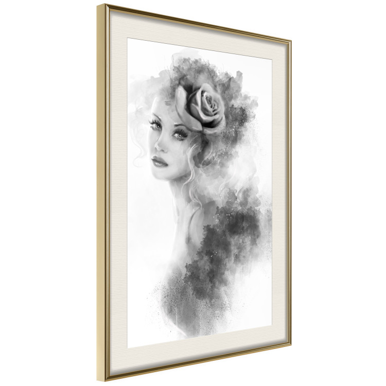 Wall Poster Watercolor portrait - black and white figure of a woman with a rose in her hair 115002 additionalImage 2