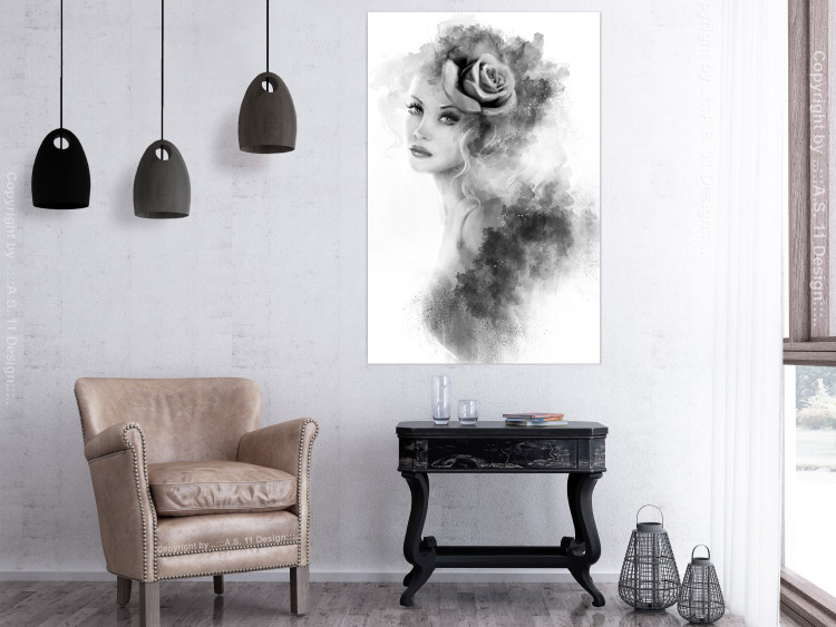 Wall Poster Watercolor portrait - black and white figure of a woman with a rose in her hair 115002 additionalImage 23