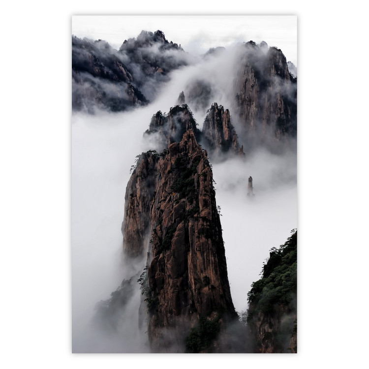 Poster Rocks in the Clouds - Scandinavian landscape with mountains in fog 118502