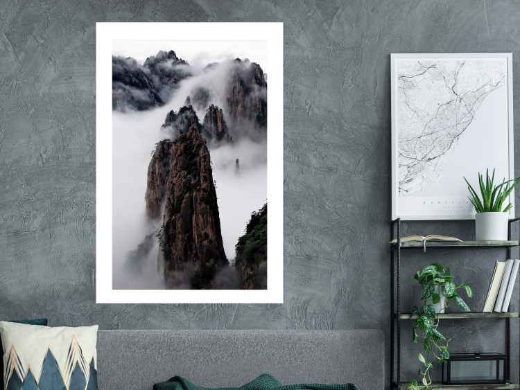 Poster Rocks in the Clouds - Scandinavian landscape with mountains in fog 118502 additionalImage 2