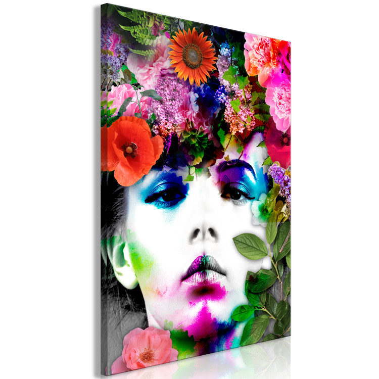 Canvas Print Floral crown - colorful portrait of a woman with a floral wreath 122302 additionalImage 2
