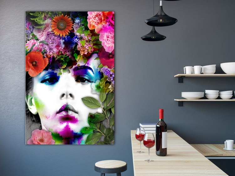 Canvas Print Floral crown - colorful portrait of a woman with a floral wreath 122302 additionalImage 3