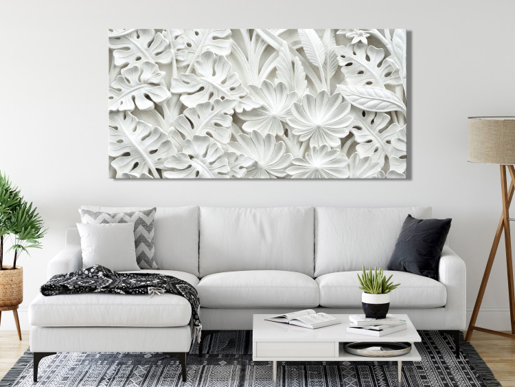 Canvas Art Print Alabaster Garden (1-part) - white ornament in plant motif 128602 additionalImage 3