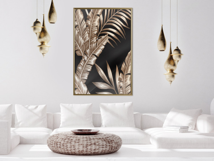 Wall Poster Golden Island - composition of tropical plant leaves on a black background 131802 additionalImage 7