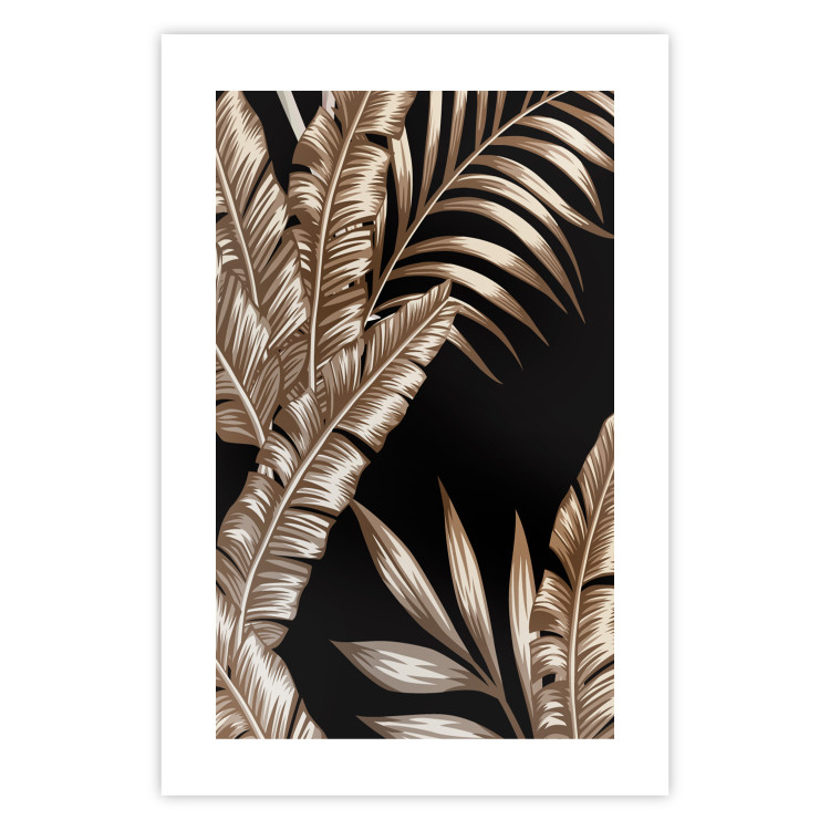 Wall Poster Golden Island - composition of tropical plant leaves on a black background 131802 additionalImage 25