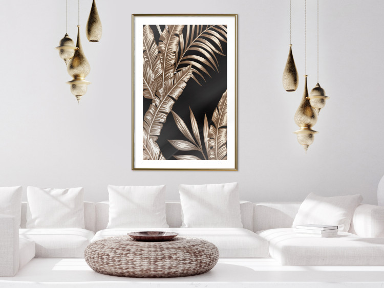 Wall Poster Golden Island - composition of tropical plant leaves on a black background 131802 additionalImage 15