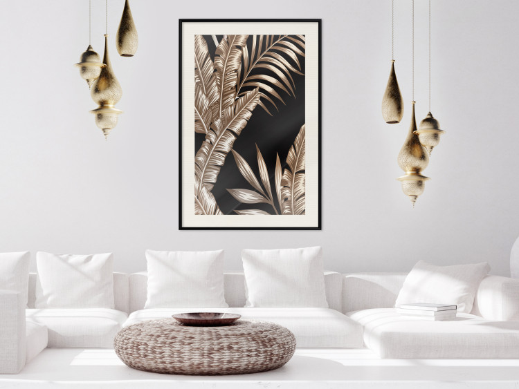 Wall Poster Golden Island - composition of tropical plant leaves on a black background 131802 additionalImage 24