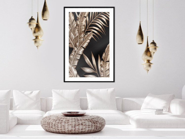 Wall Poster Golden Island - composition of tropical plant leaves on a black background 131802 additionalImage 23