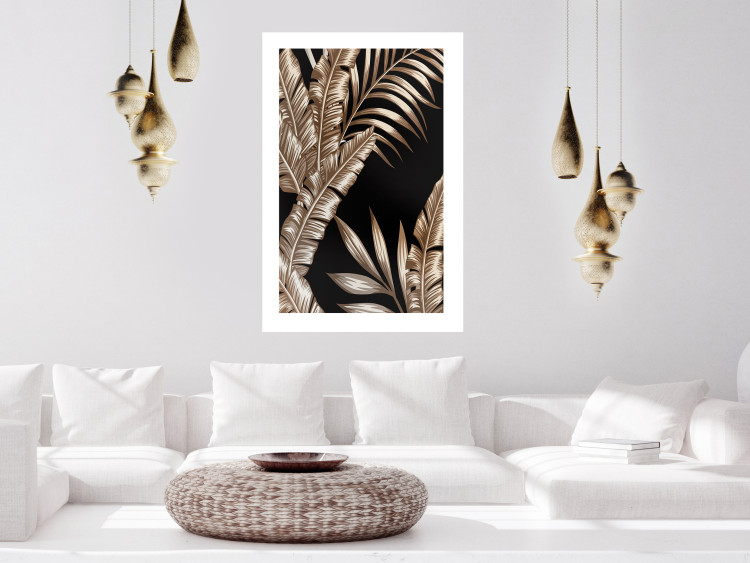 Wall Poster Golden Island - composition of tropical plant leaves on a black background 131802 additionalImage 5