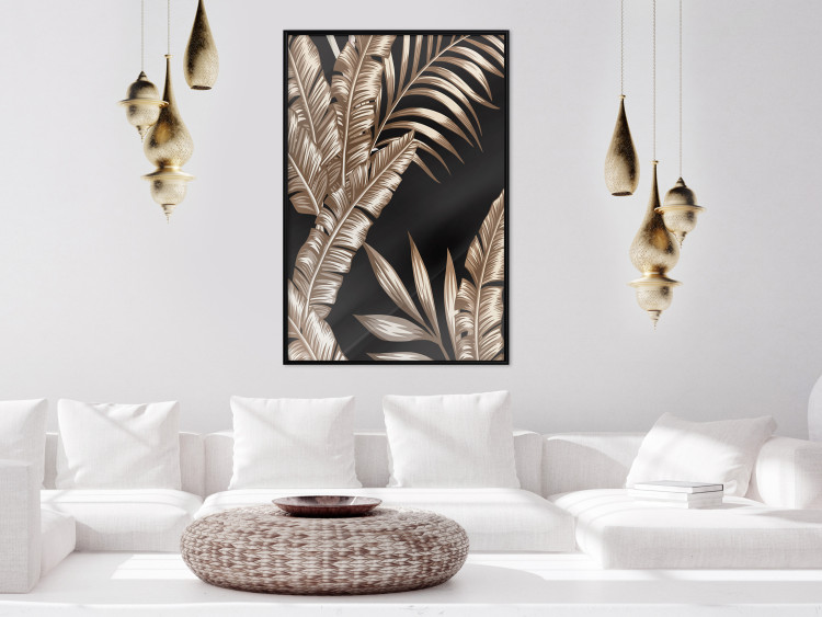Wall Poster Golden Island - composition of tropical plant leaves on a black background 131802 additionalImage 6