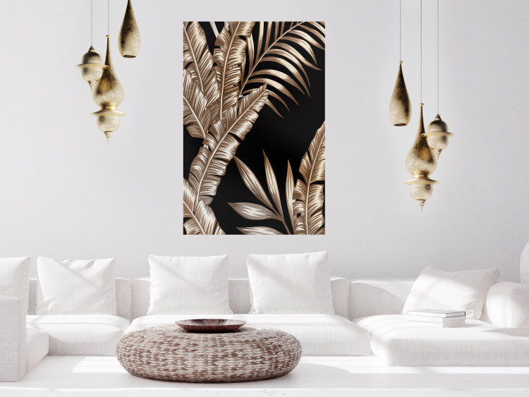 Wall Poster Golden Island - composition of tropical plant leaves on a black background 131802 additionalImage 4