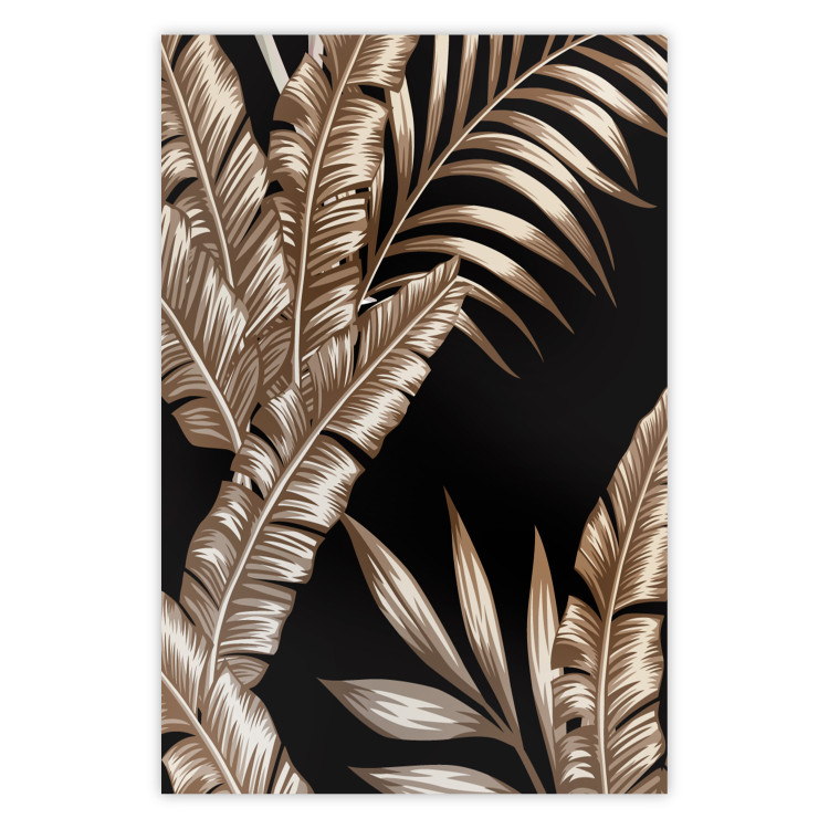 Wall Poster Golden Island - composition of tropical plant leaves on a black background 131802