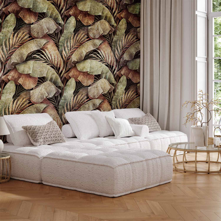 Photo Wallpaper In the jungle - a theme with plants maintained in shades of bronze 138602