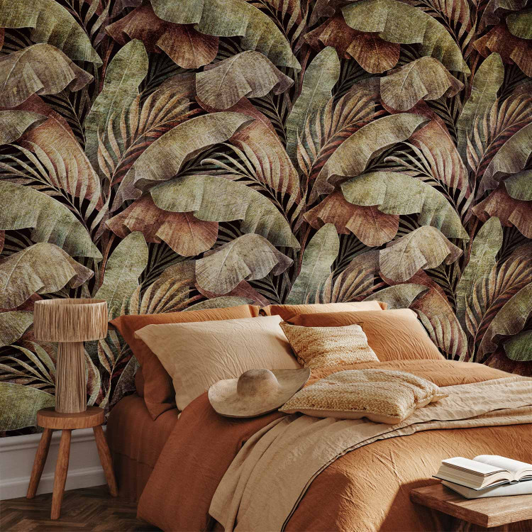 Photo Wallpaper In the jungle - a theme with plants maintained in shades of bronze 138602 additionalImage 2