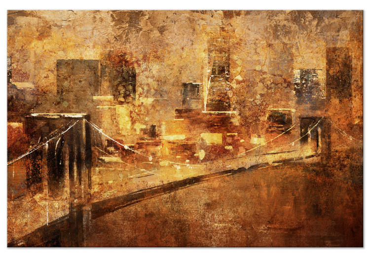 Canvas Art Print Metropolis of Wealth (1-piece) - cityscape and bridge in golden tones 142602