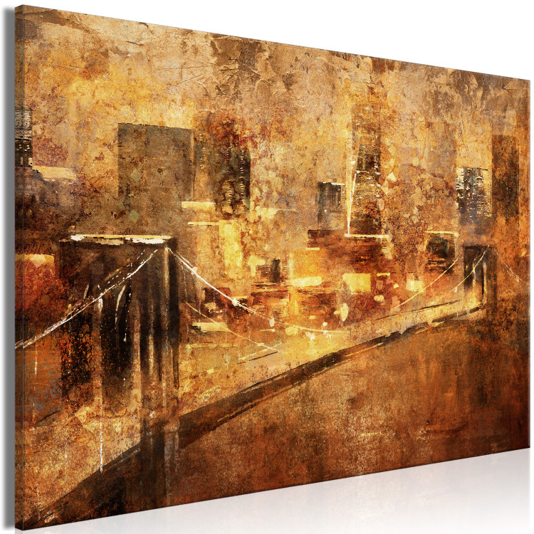 Canvas Art Print Metropolis of Wealth (1-piece) - cityscape and bridge in golden tones 142602 additionalImage 2