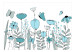 Wall Mural Drawn meadow - graphic linear blue flowers leaves and butterflies 144602 additionalThumb 1
