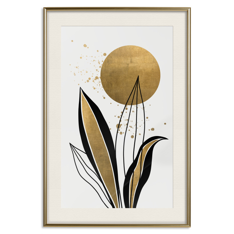 Wall Poster Abstract Nature - Black and Gold Leaves, Rising Sun and Dew 145102 additionalImage 16