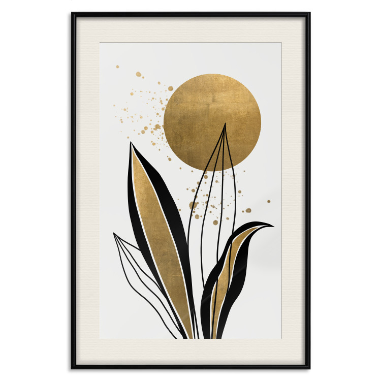 Wall Poster Abstract Nature - Black and Gold Leaves, Rising Sun and Dew 145102 additionalImage 15