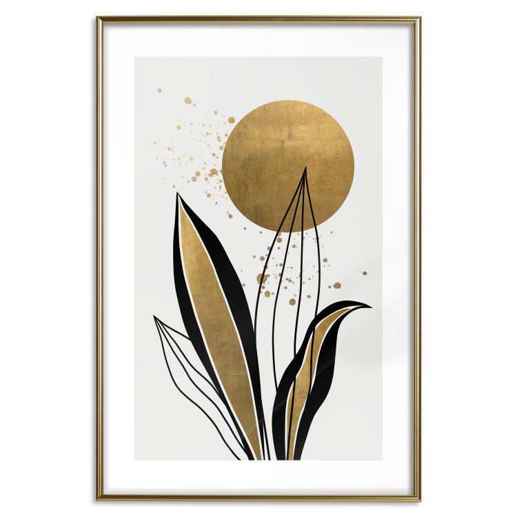 Wall Poster Abstract Nature - Black and Gold Leaves, Rising Sun and Dew 145102 additionalImage 18