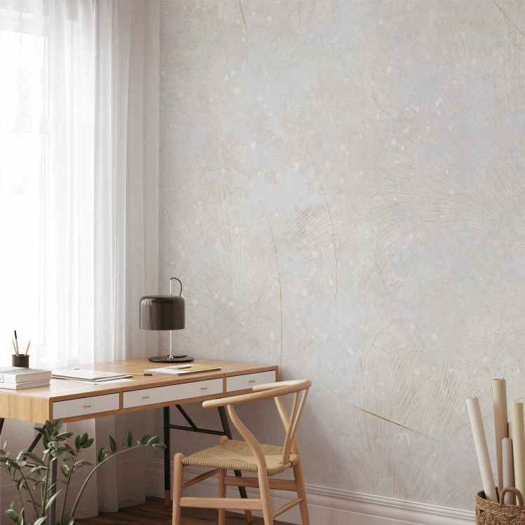 Photo Wallpaper Delicate Tones of Calm - Light Beige Background With Leaves Motif 148802