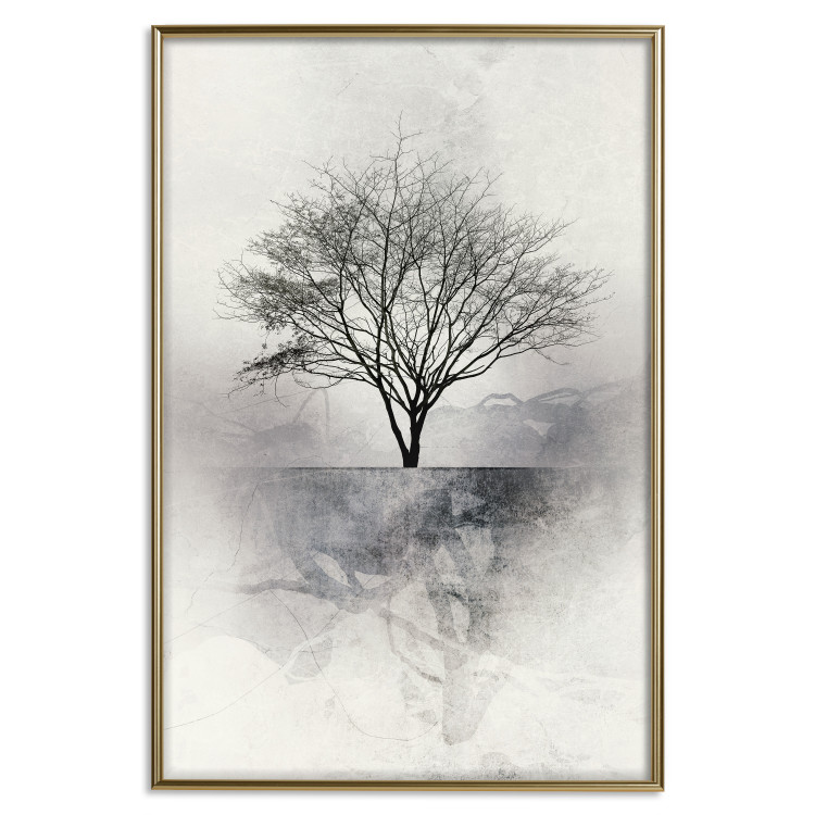 Wall Poster Landscape - Lonely Tree on an Abstract Light Gray Background 148902 additionalImage 23