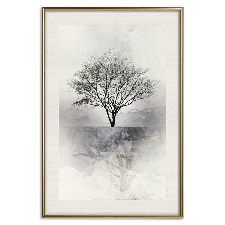 Wall Poster Landscape - Lonely Tree on an Abstract Light Gray Background 148902 additionalImage 24